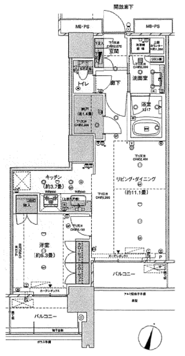 グランドミッドタワーズフォレストタワー1408号室間取図